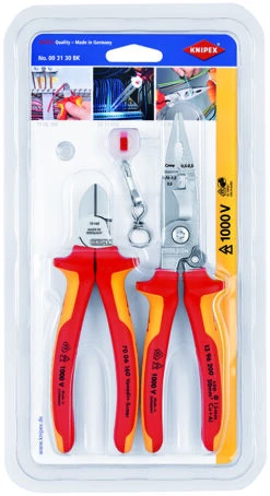 Knipex 00 31 30 BK 2 Piece VDE Side Cutter Installation Pliers &amp; LED Set